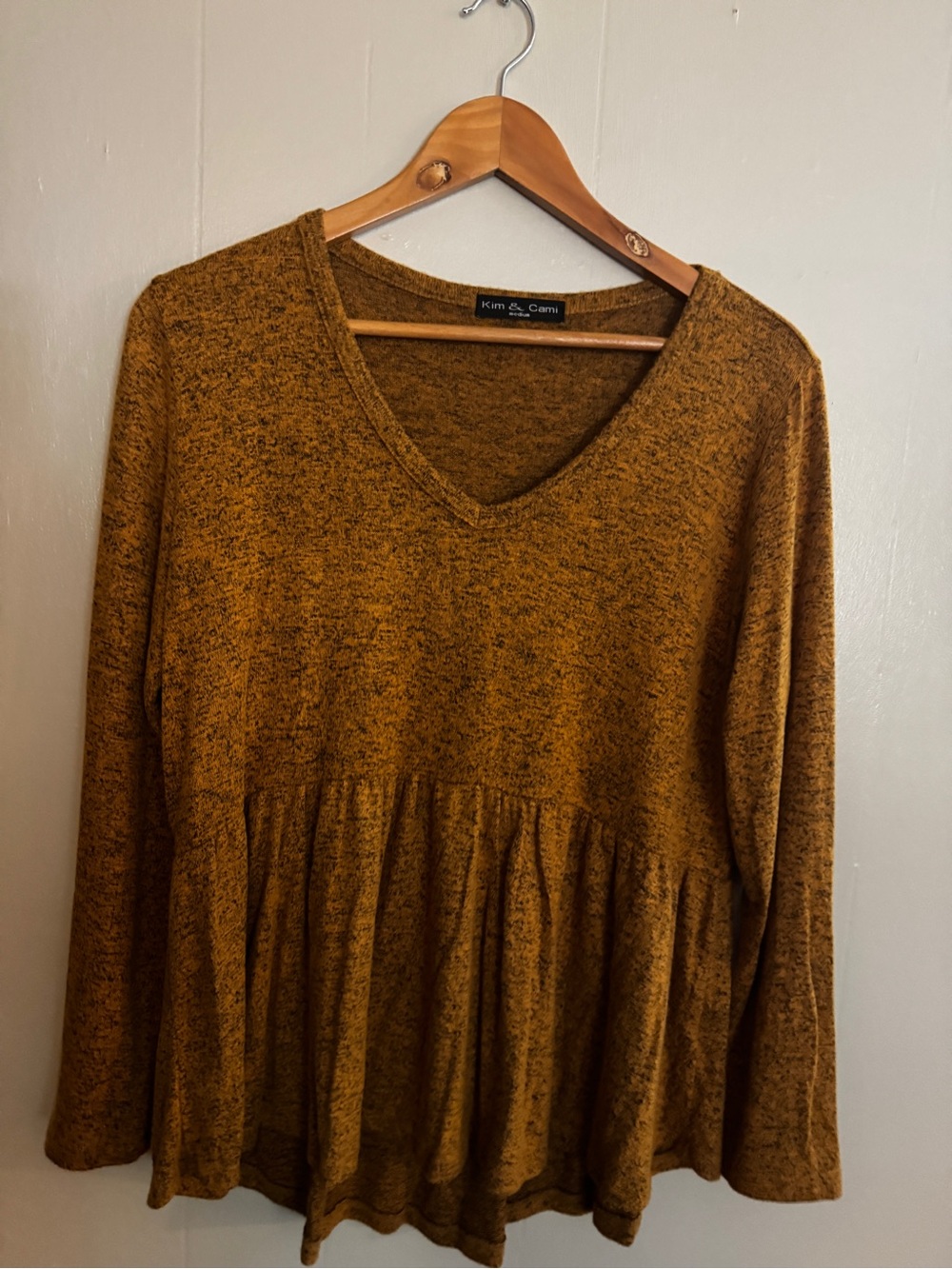 Kim & Cami Mustard V-Neck Peplum Tunic Top